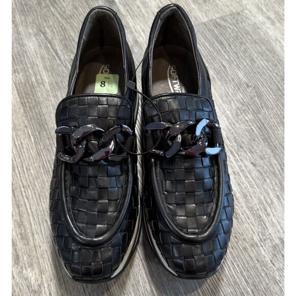 ✨SOFTWAVES Alanis Black perforated Leather Platform Loafers Chain New 38.5 - Picture 2 of 11